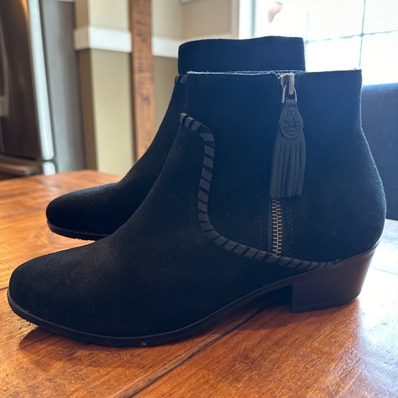 Jack Rogers | Dylan Suede Leather Boot Bootie Black Women 9 Side Zip Tassel Pull - Picture 5 of 13